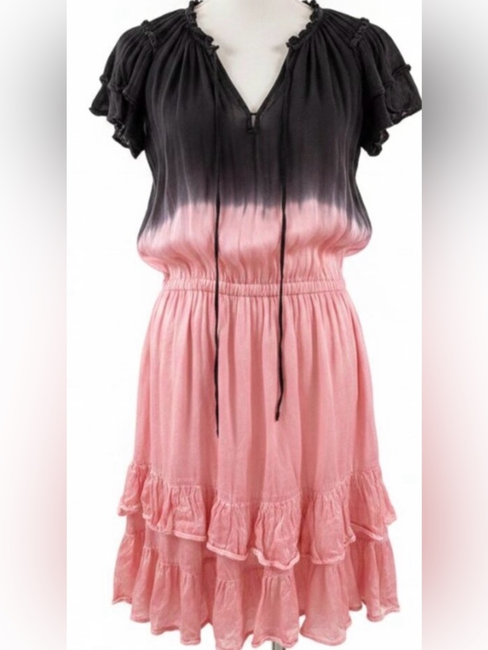 Karina Grimaldi Silk Blend Dip-Dye Ombre Ruffle Mini Dress